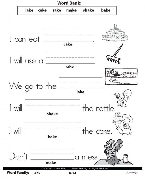 Sample 1st Grade Language Arts Word Families 592