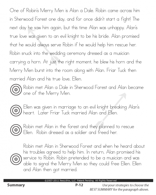 Sample 5th Grade Language Arts Summary Main Idea